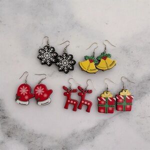 Festive Christmas Earrings Set - Snowflakes, Bells, Mittens, Reindeer, Gifts